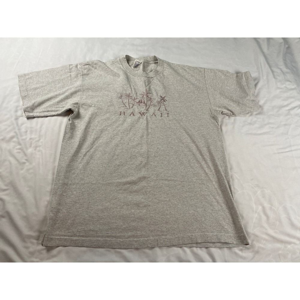 Tee Jays Hawaii T-Shirt Mens XL Grey Excellent Vintage Embroidered Micro-Stripe